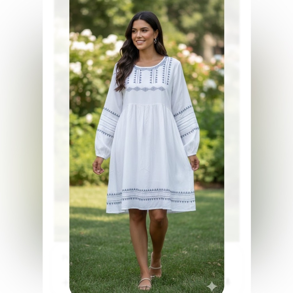 Grace + Karma White Embroidered Women's Dress